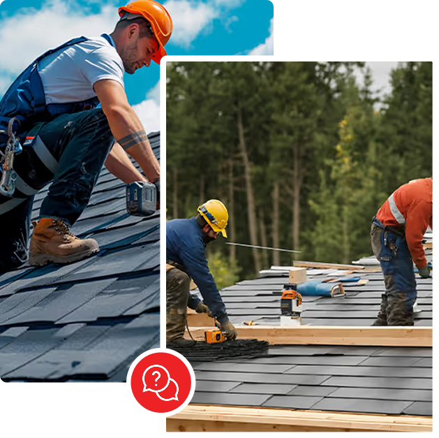 Roofer installing shingles